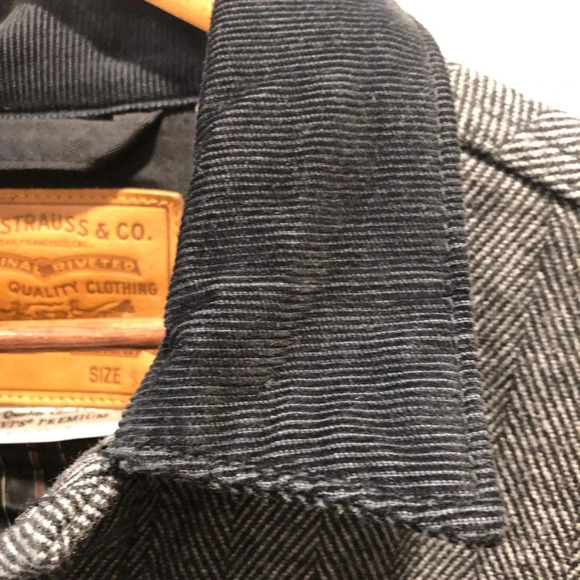 VTG Levi Strauss & Co Ted Tab Big E Mens Small Truckers Jacket Gray Herringbone - Picture 3 of 7